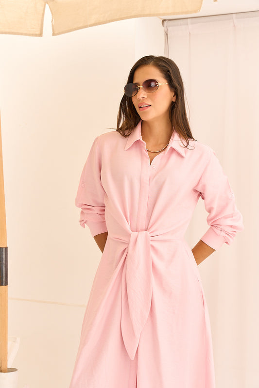 Powder Rose Linen Maxi Dress