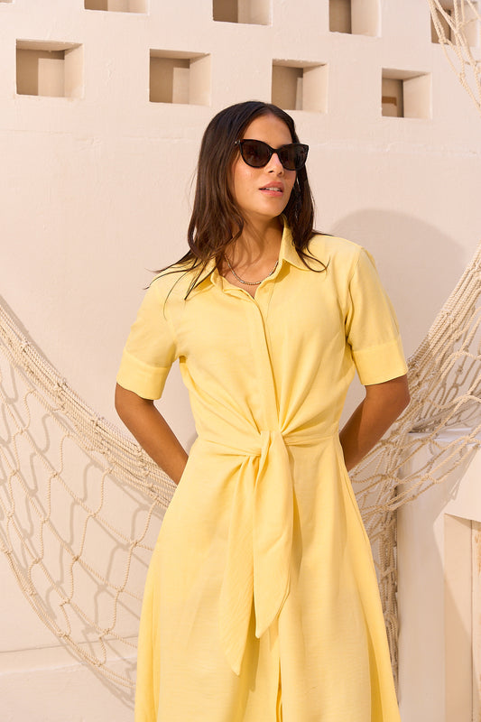 Butter Yellow Linen Midi Dress