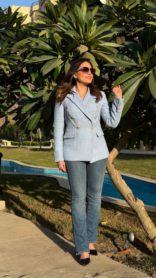 Textured light blue blazer
