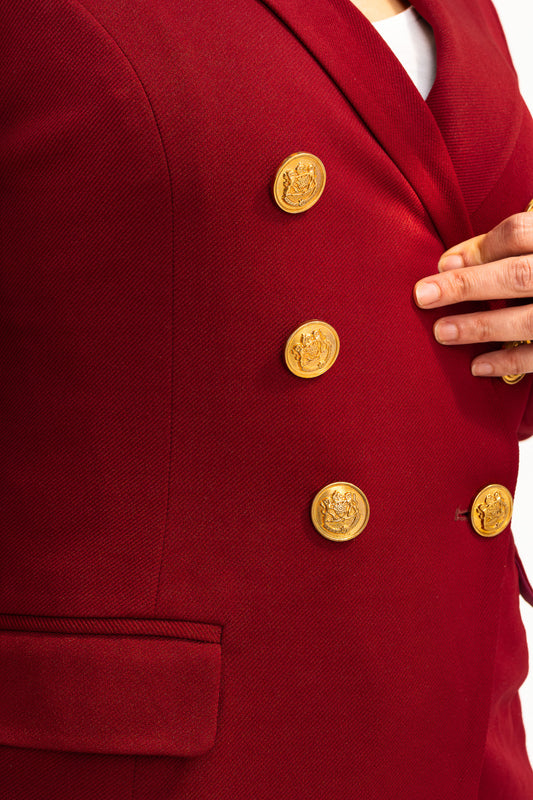 Burgundy blazer with gold button