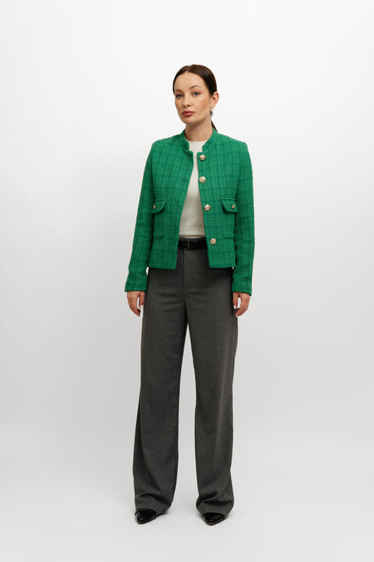 Textured Cropped Green Blazer
