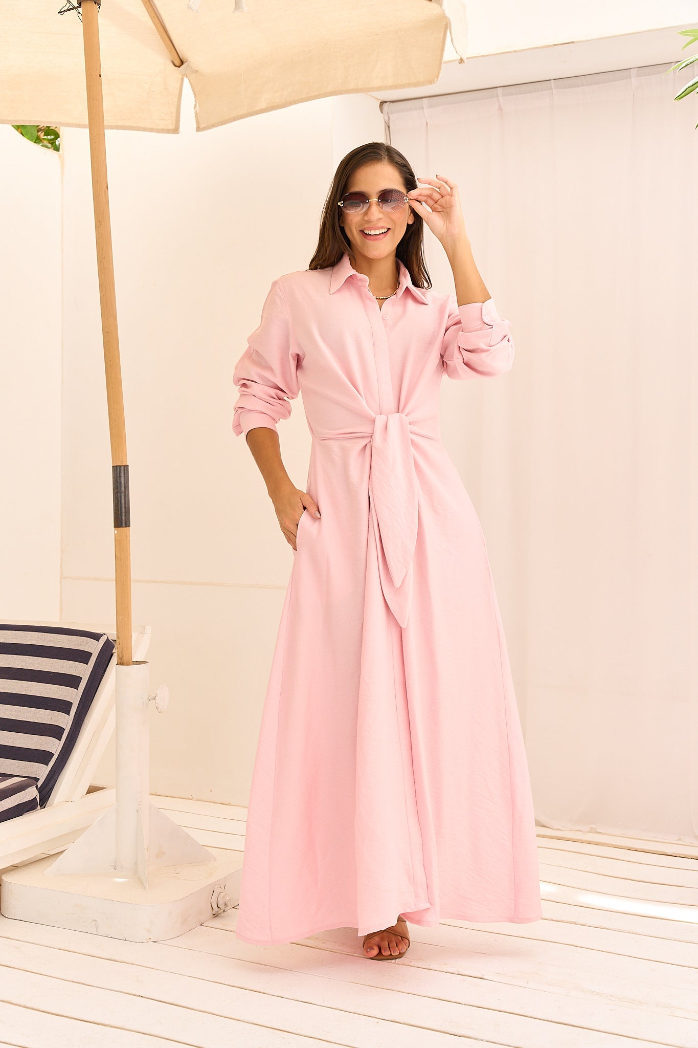 Powder Rose Linen Maxi Dress