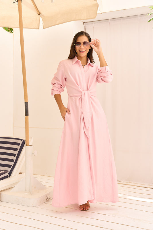 Powder Rose Linen Maxi Dress