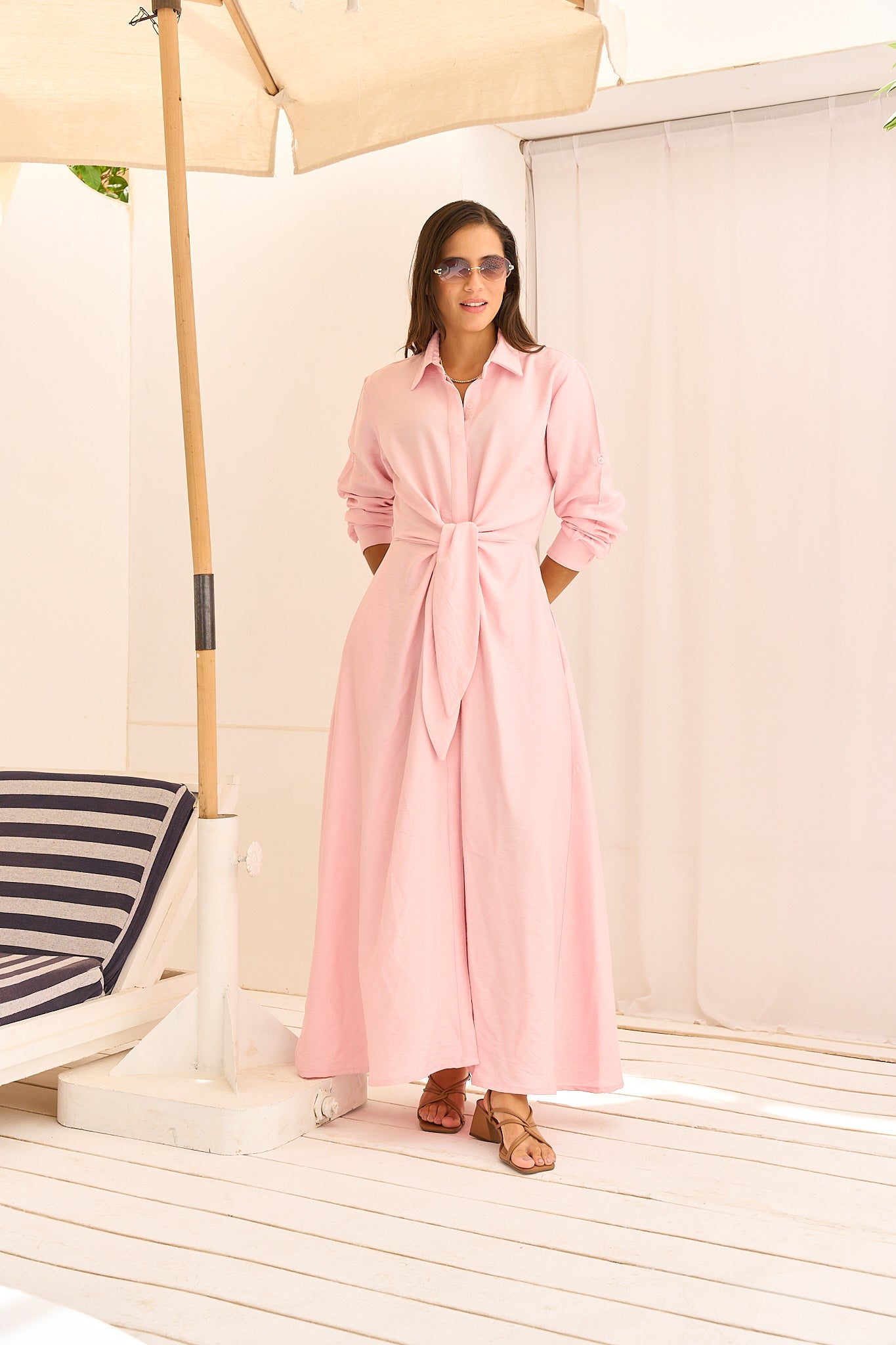 Powder Rose Linen Maxi Dress
