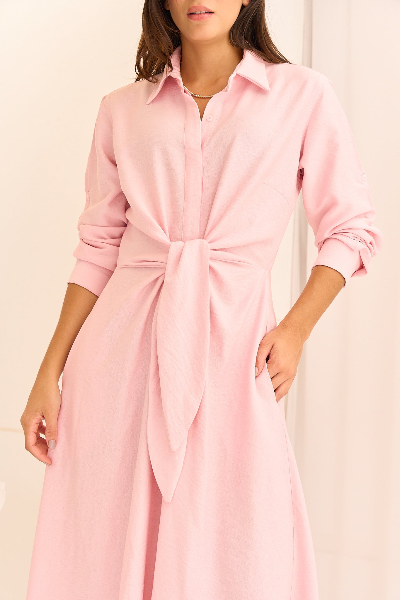 Powder Rose Linen Maxi Dress