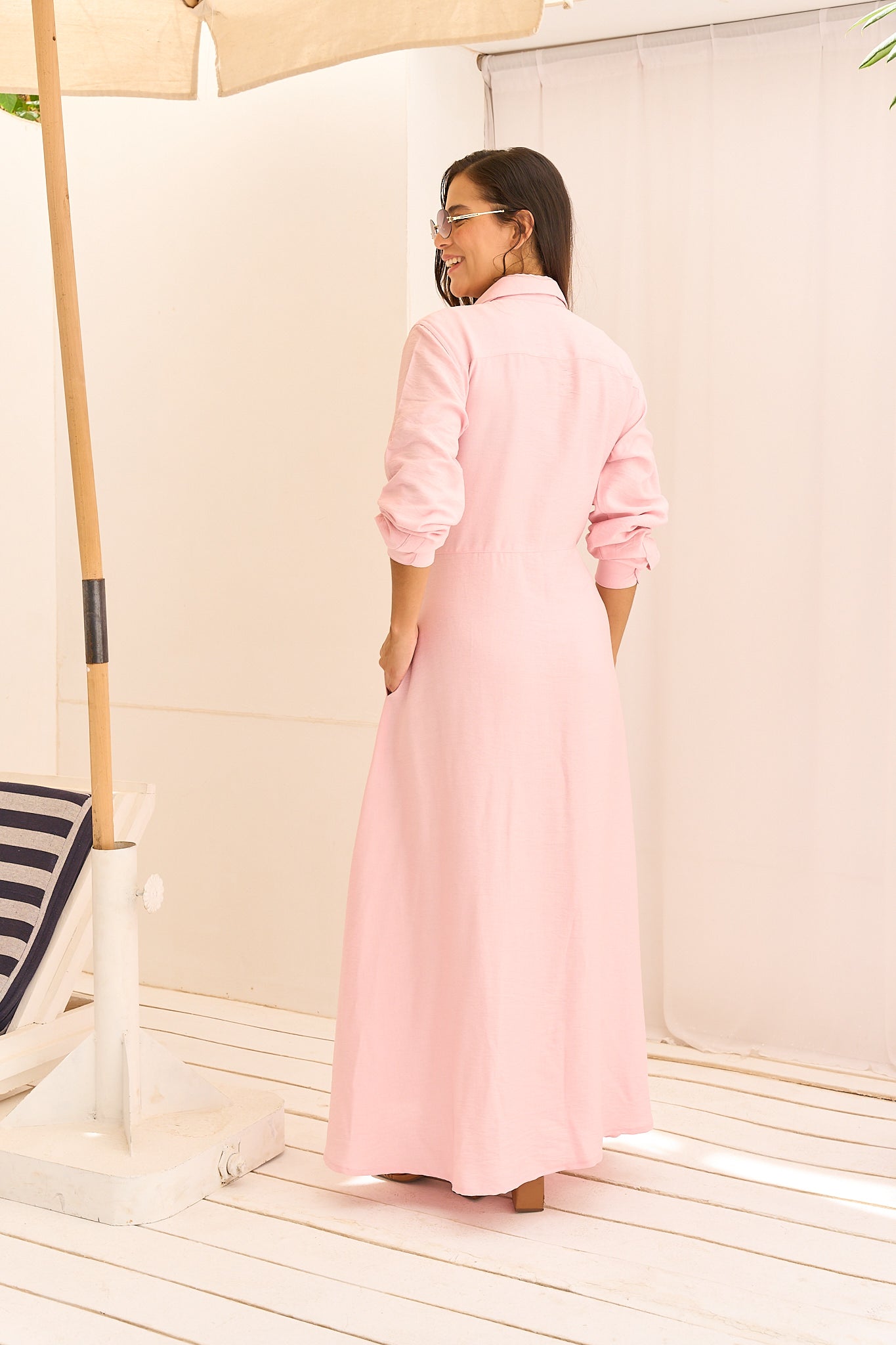 Powder Rose Linen Maxi Dress