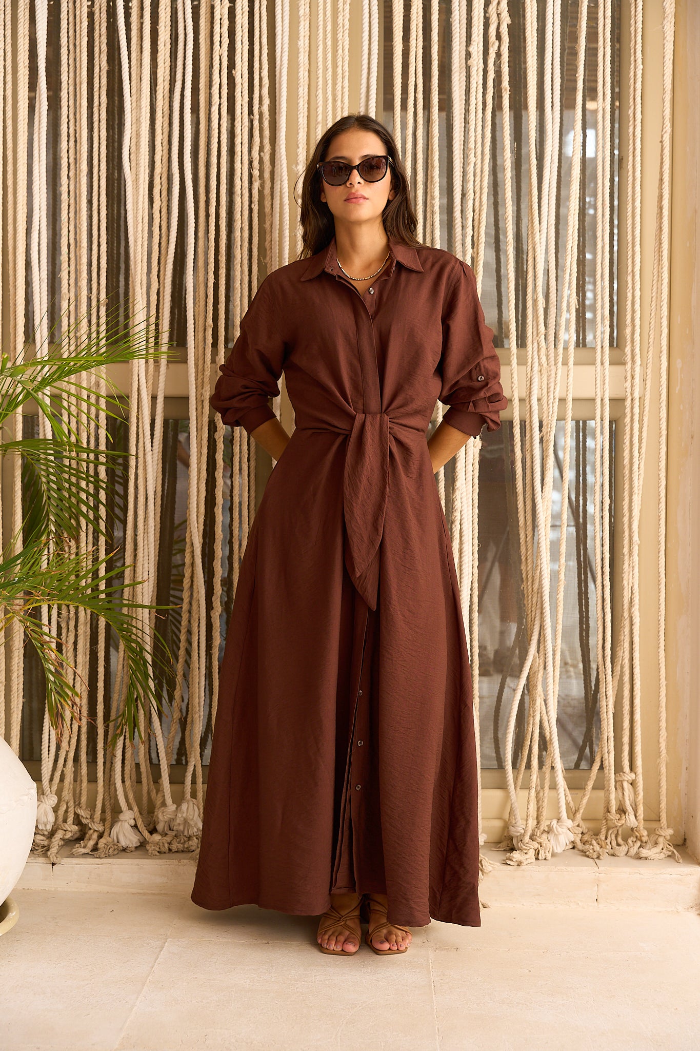 Brown Linen Maxi Dress