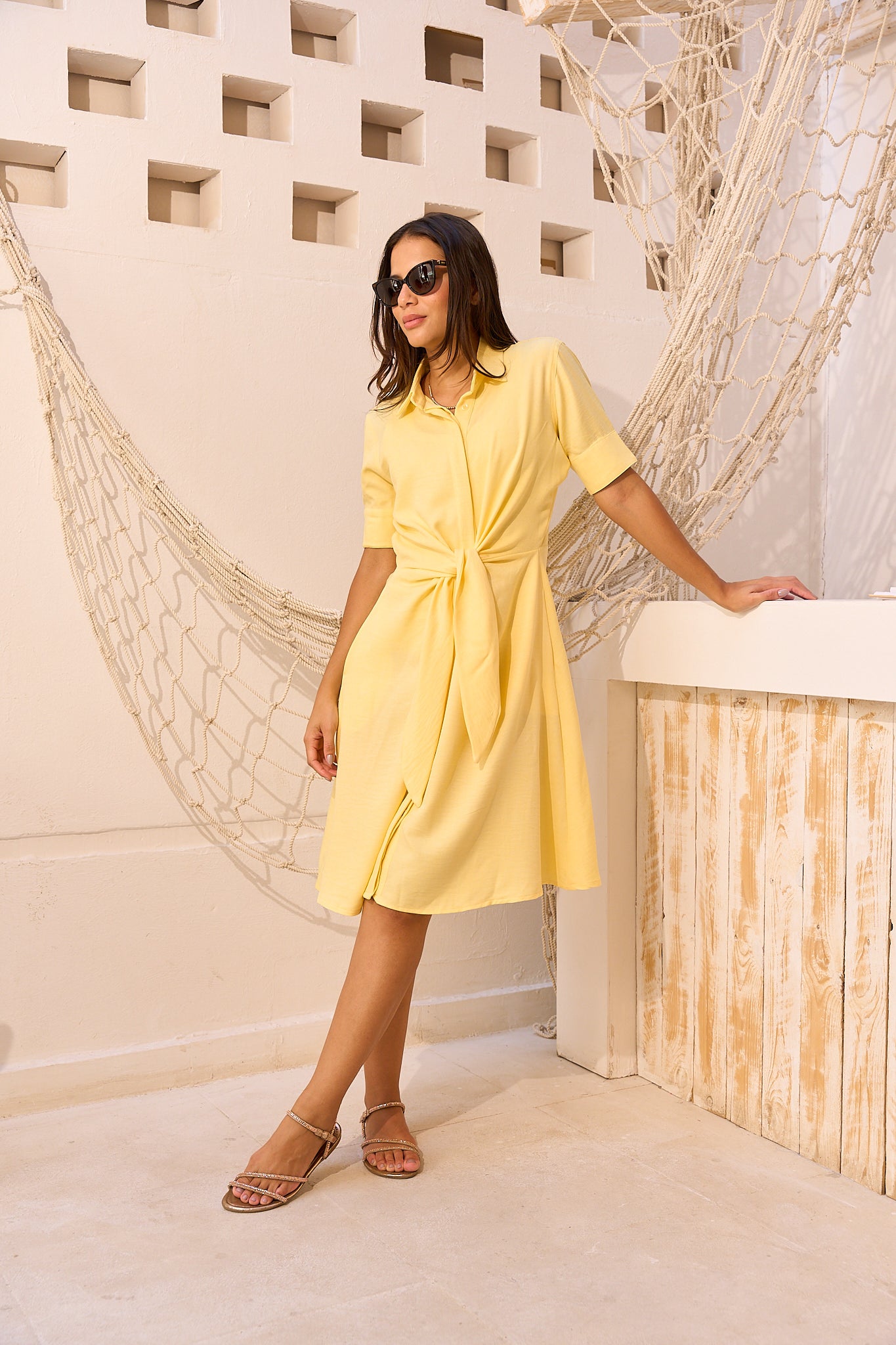 Butter Yellow Linen Midi Dress