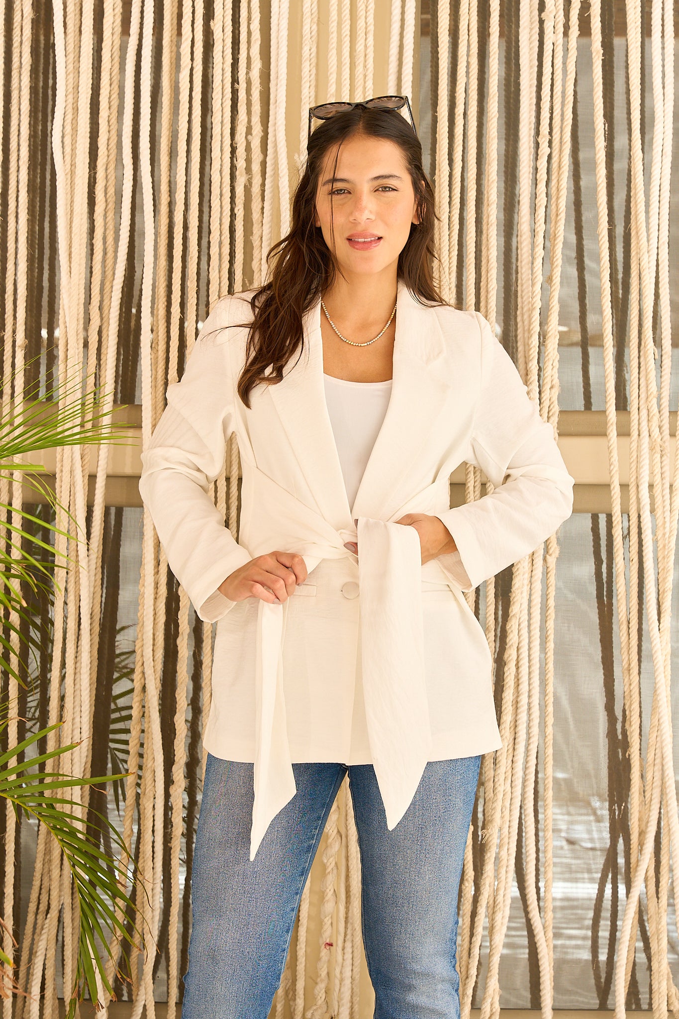 White Linen Wrap Blazer