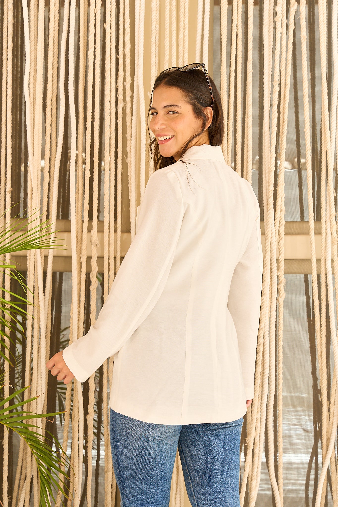 White Linen Wrap Blazer