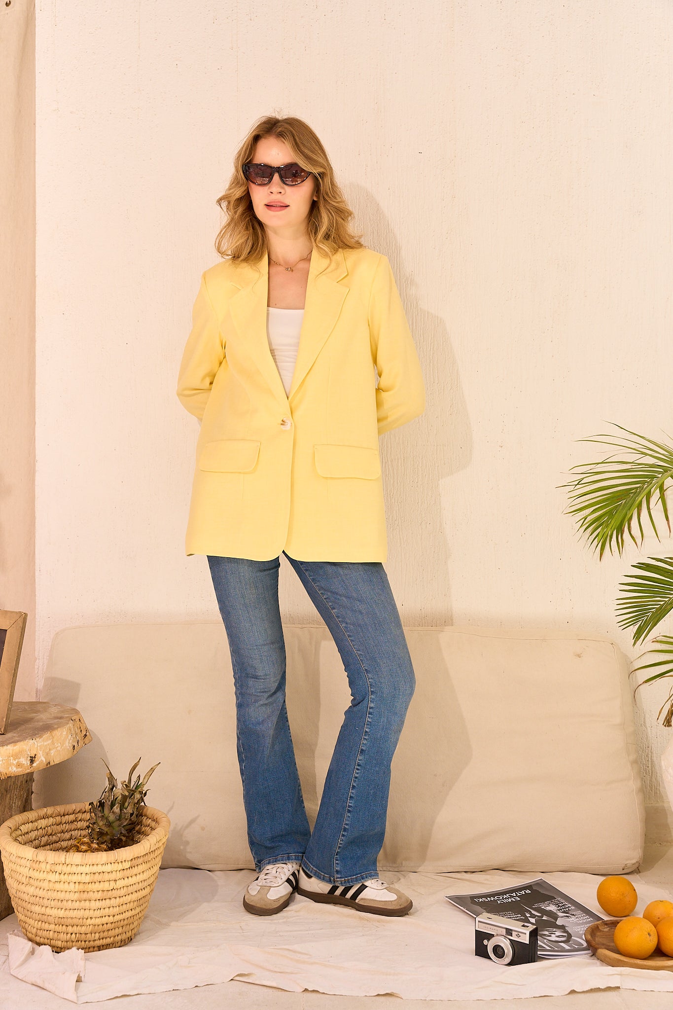 Butter Yellow Signature One-Button Linen Blazer