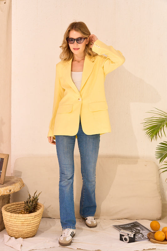 Butter Yellow Signature One-Button Linen Blazer