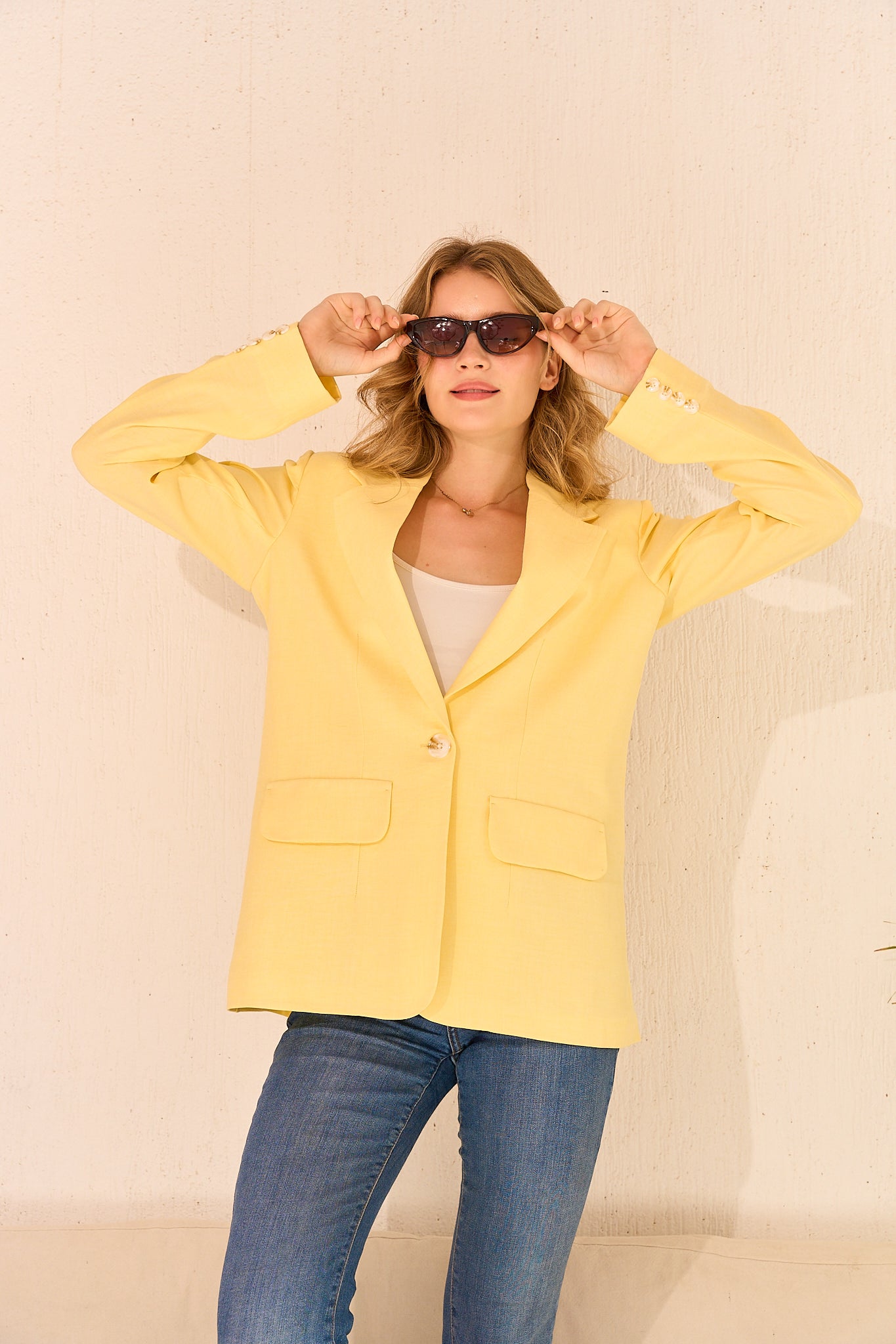 Butter Yellow Signature One-Button Linen Blazer