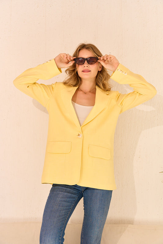 Butter Yellow Signature One-Button Linen Blazer