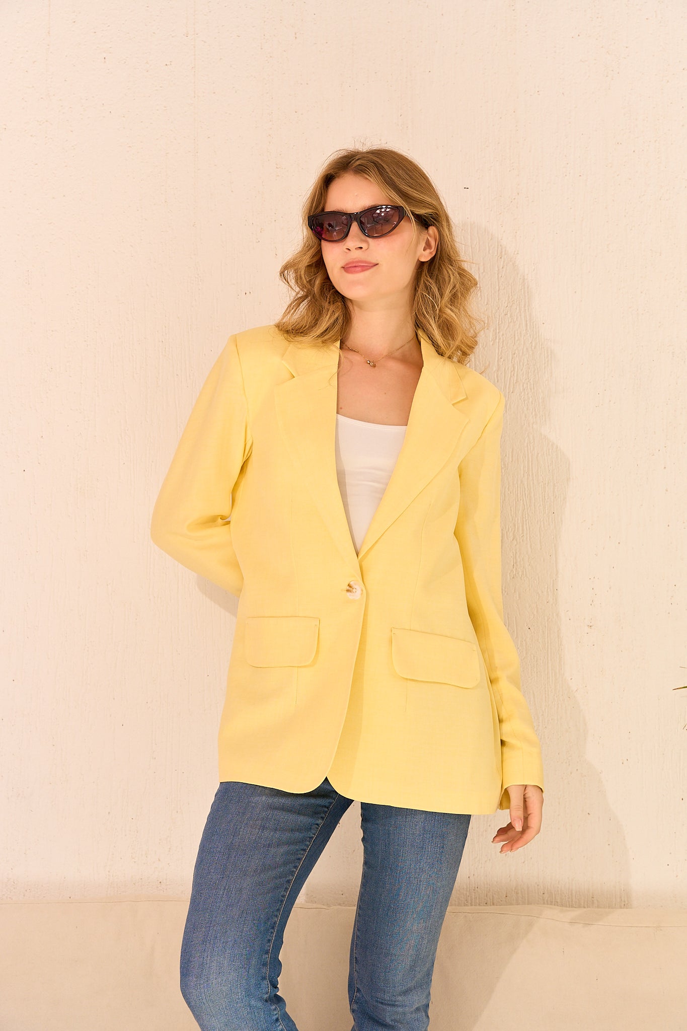 Butter Yellow Signature One-Button Linen Blazer