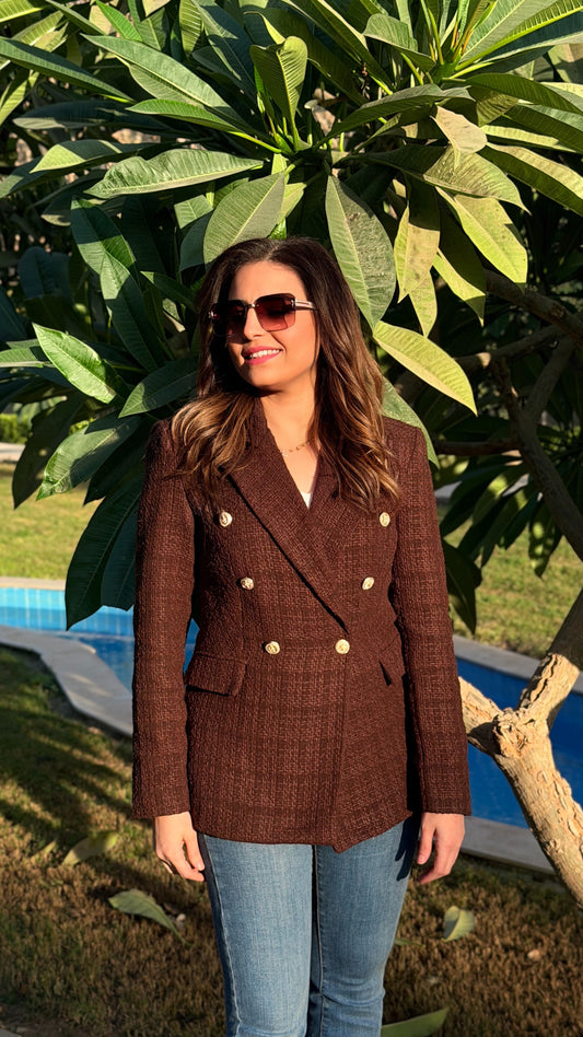 Textured brown long blazer