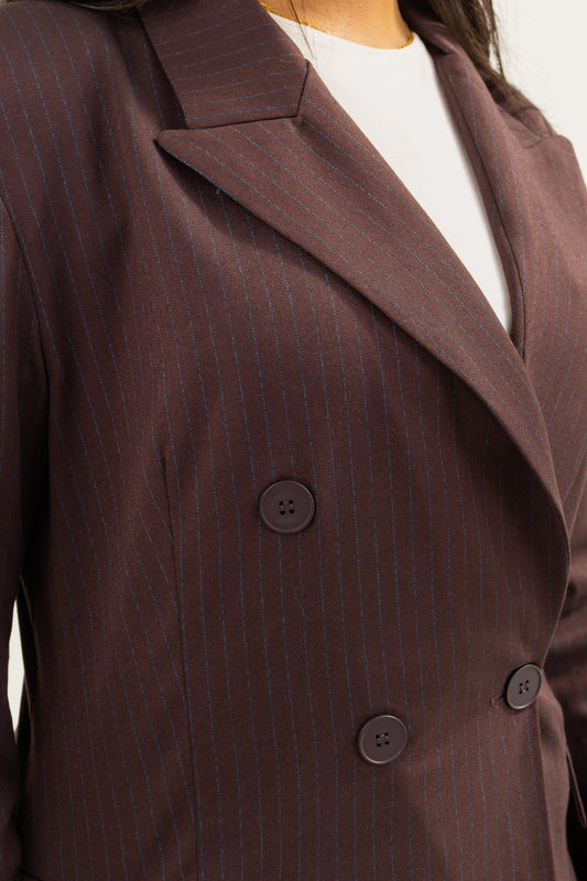 Brown suit with blue stripes