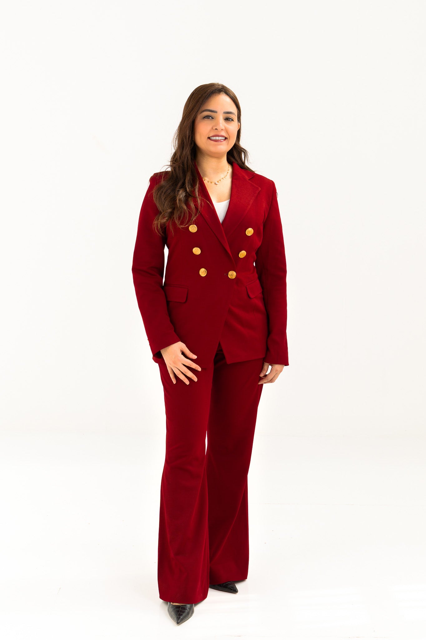 Burgundy blazer with gold button