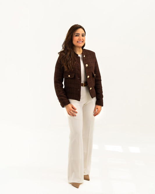 Textured Cropped Brown Blazer