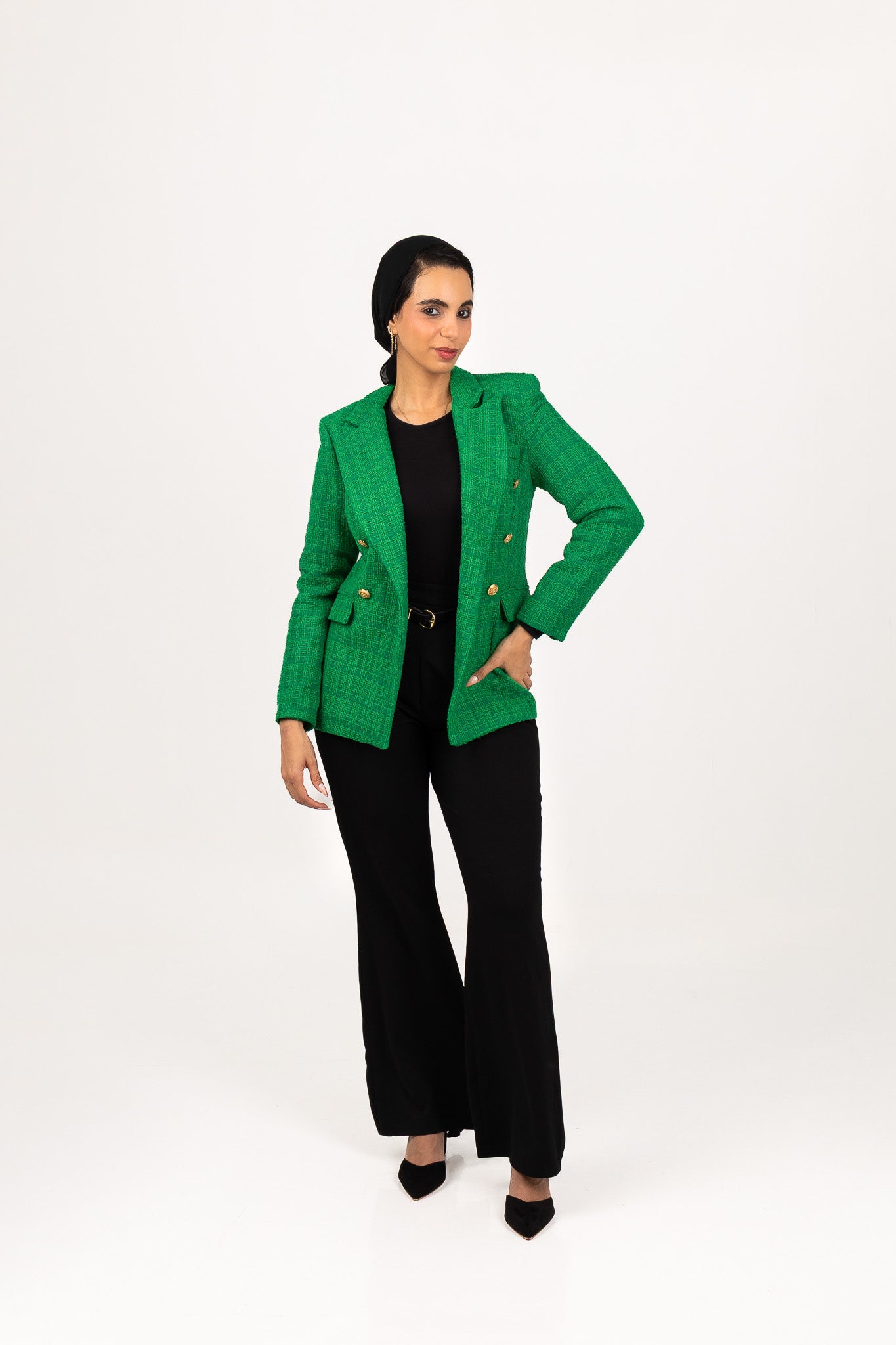 Textured Long Green Blazer