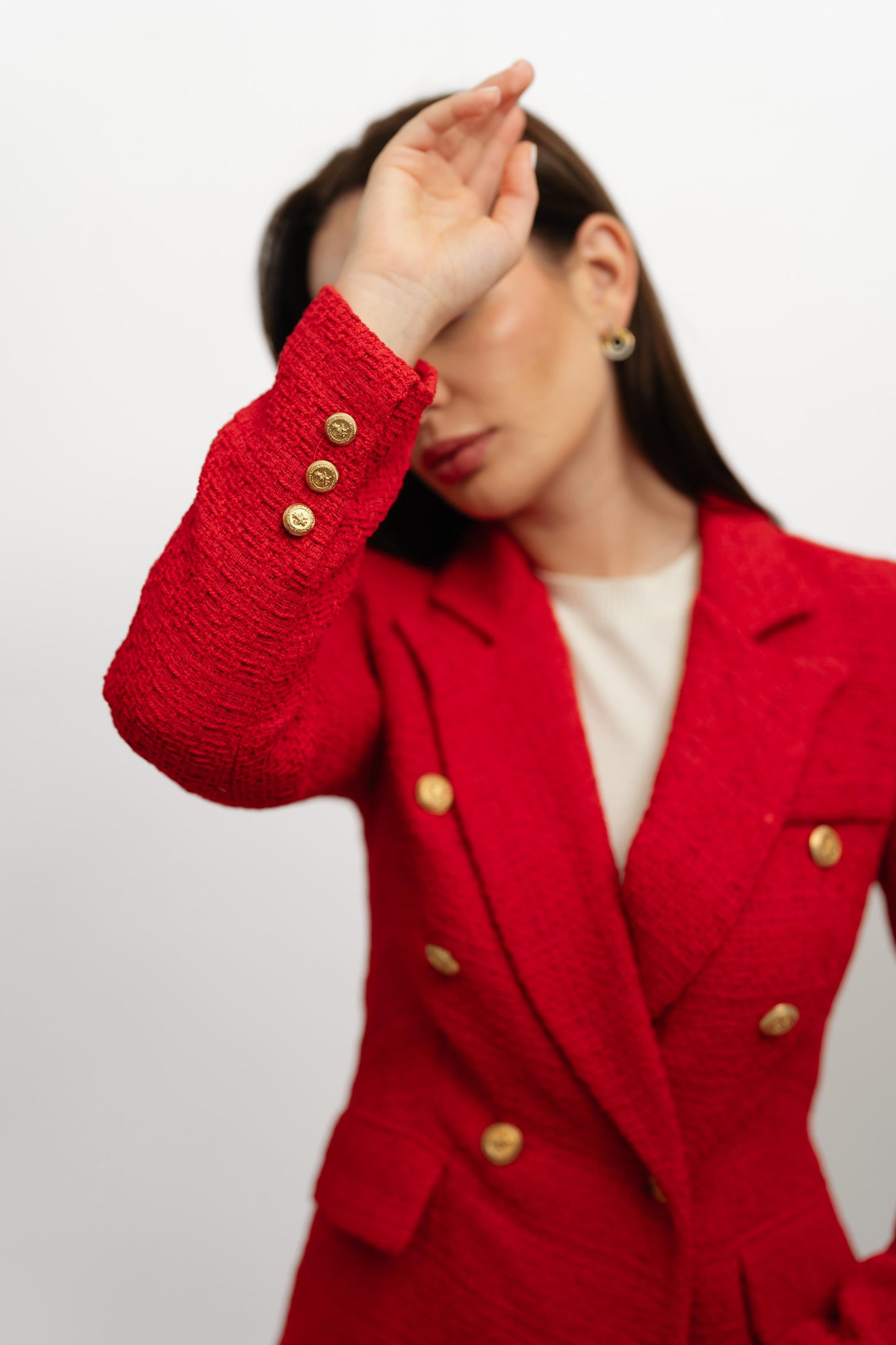 Textured long Red Blazer