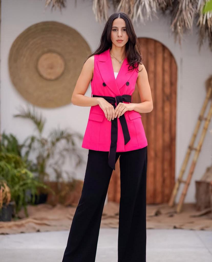 Belted waistcoat hot pink