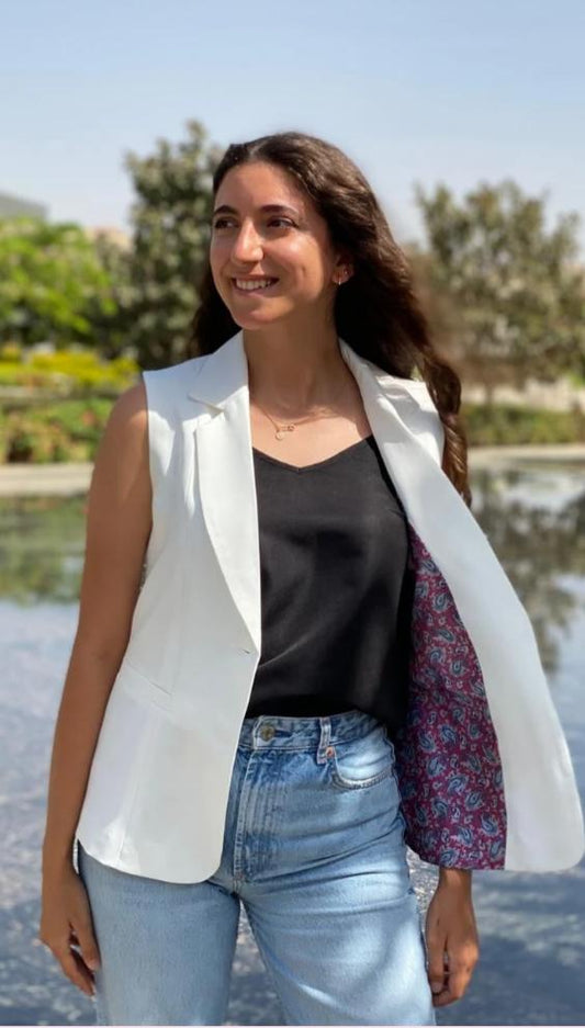 White waistcoat with one button