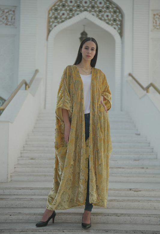 Yellow Velvet Abaya