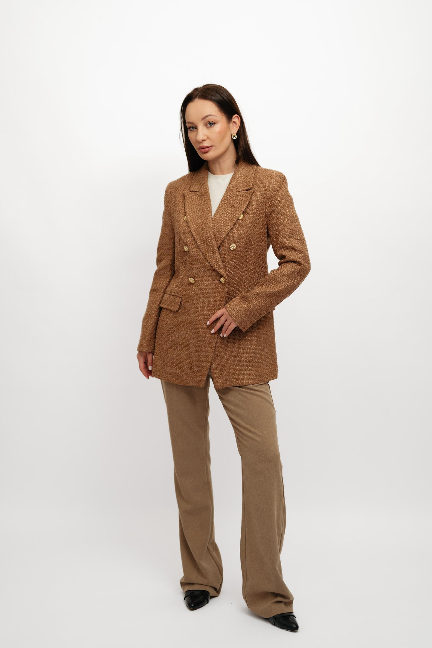 Textured caramel blazer