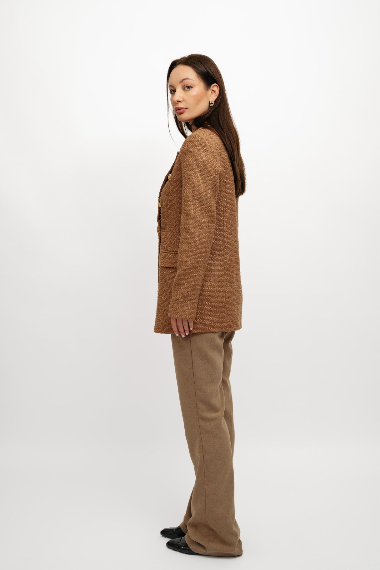 Textured caramel blazer