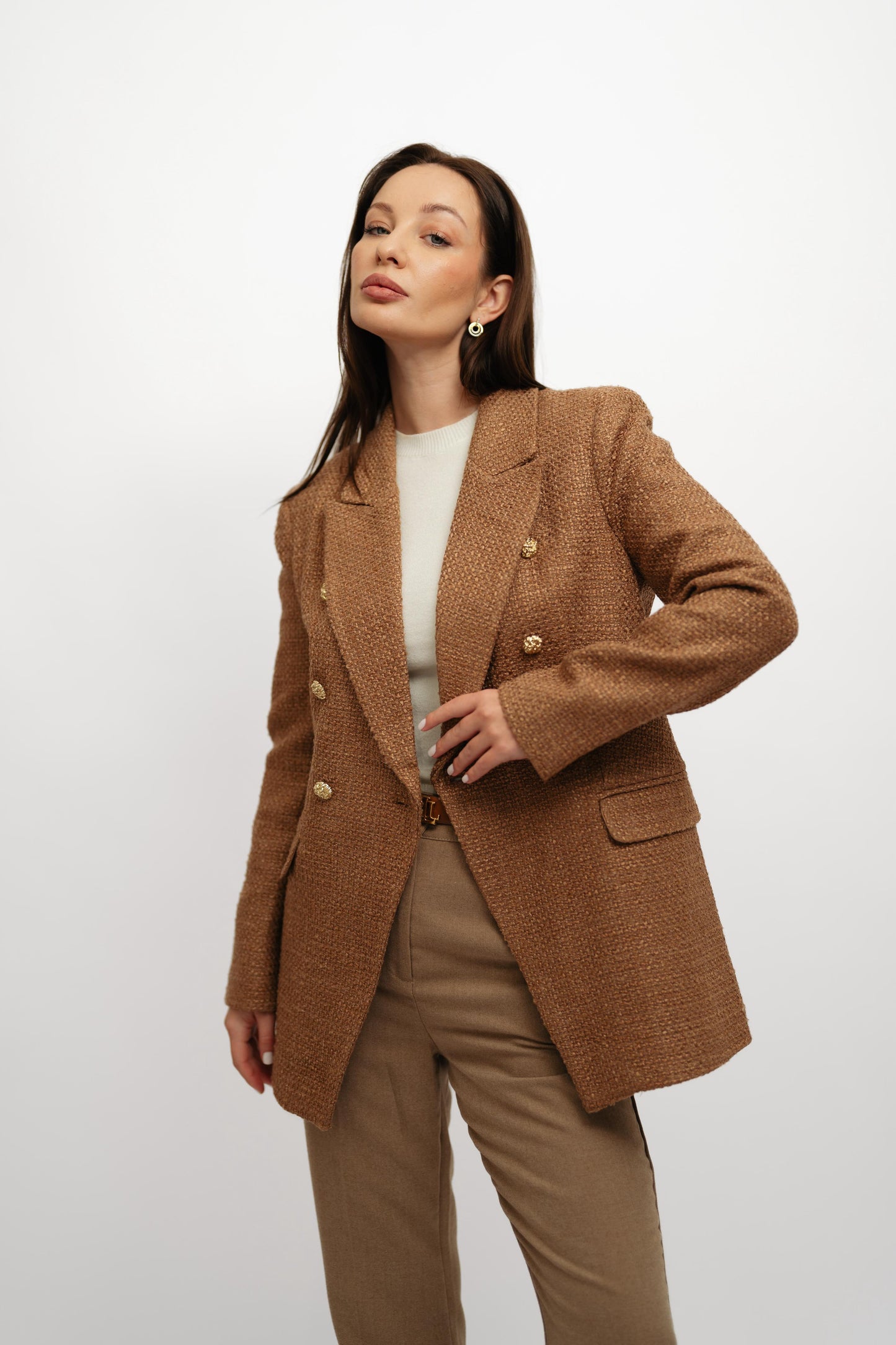 Textured caramel blazer