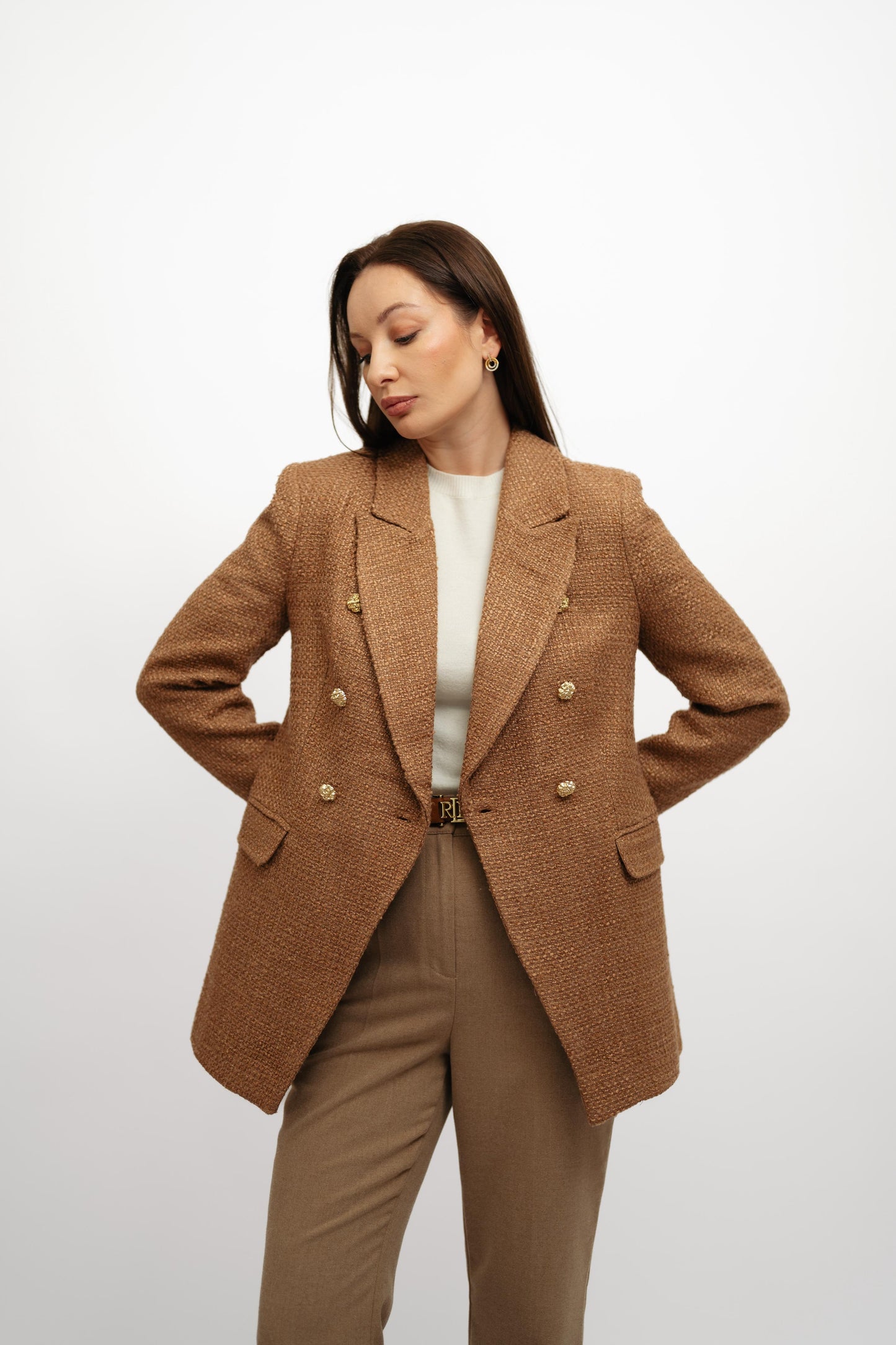 Textured caramel blazer