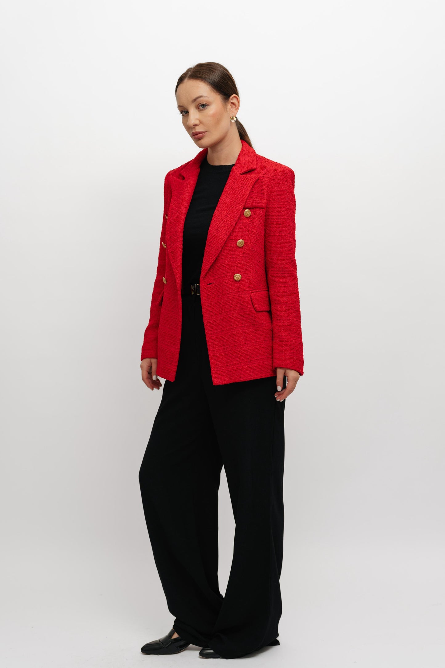 Textured long Red Blazer