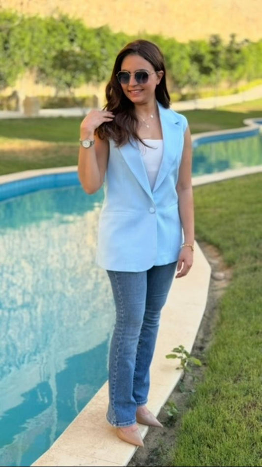 Baby blue Waistcoats with one button